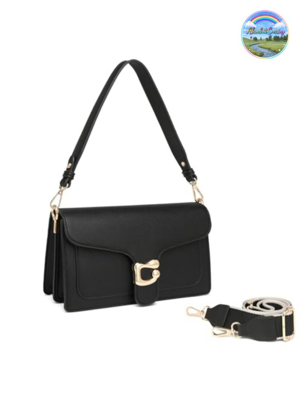 Vegan Leather Crossbody Bag with 2 Detachable Straps Small Purse for Women